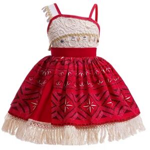 MOANA Red & White Tiered Skirt with Tassel Hem, Lace Trim,  sz 5-6